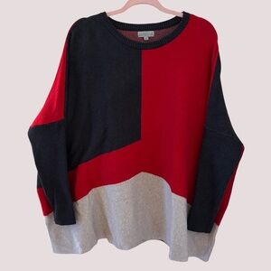 Joseph A. Colorblock Oversized Sweater Black Red Gray Medium